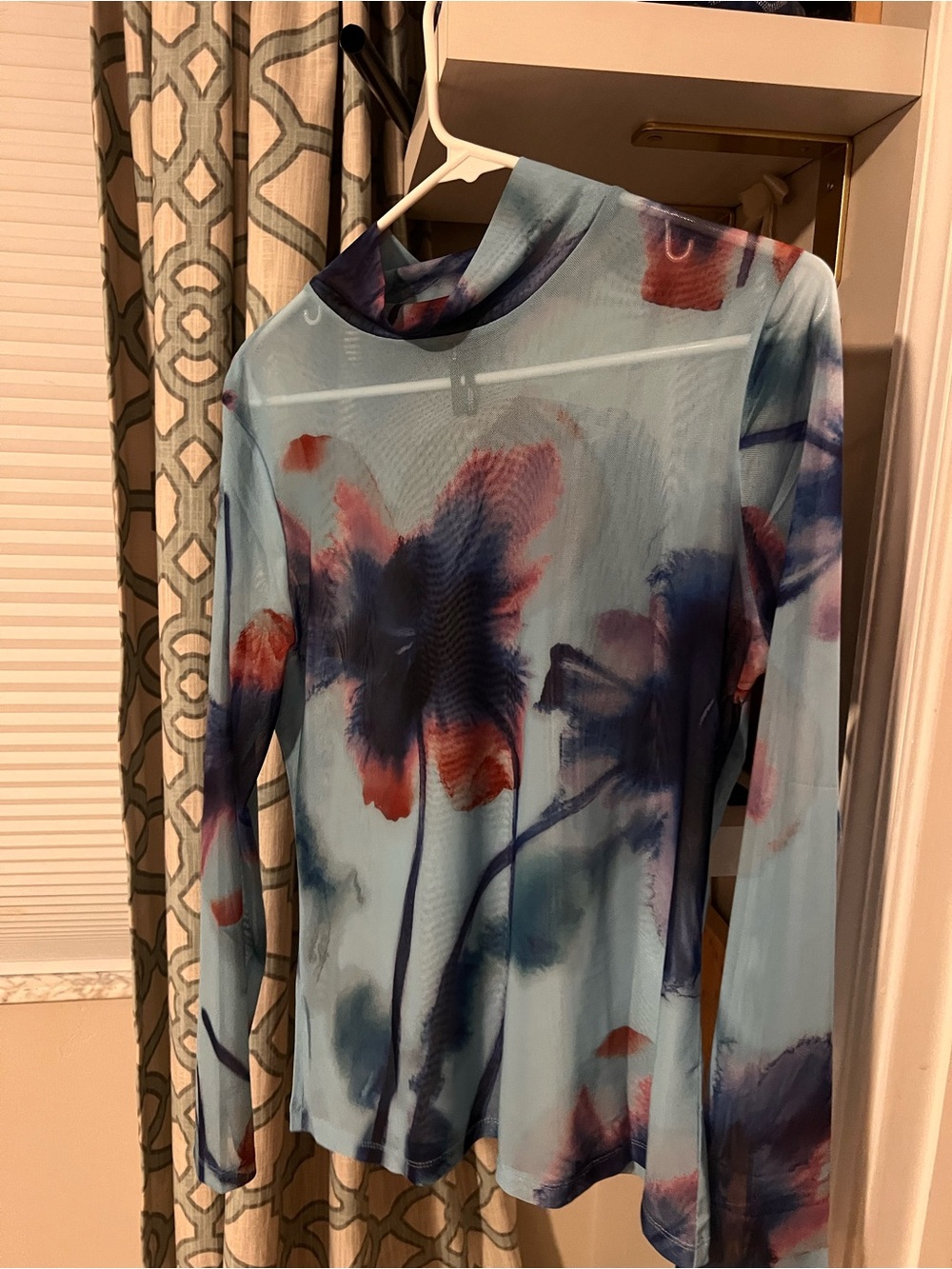Anthropologie Light Blue Floral Sheer Long Sleeve Top